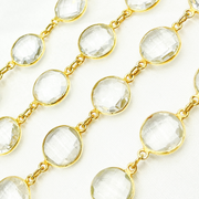 Crystal Round Shape Bezel Gold Plated Wire Chain