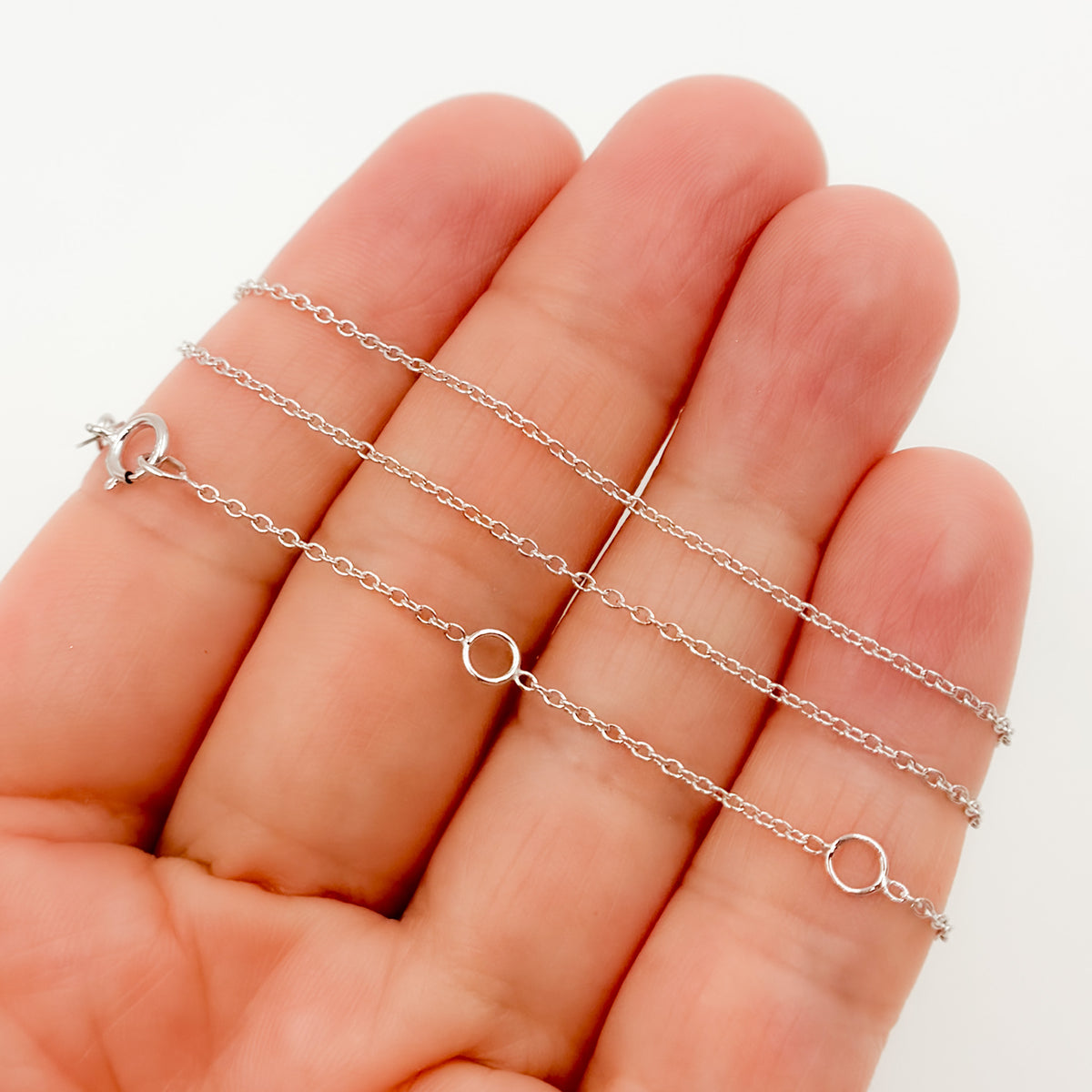 14K Solid White Gold Cable 16 Inch Chain with Extender