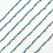 Turquoise Wire Wrap Chain made with Black Rhodium 925 Sterling Silver