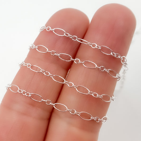 Sterling Silver Oval Long and Short Links Chain