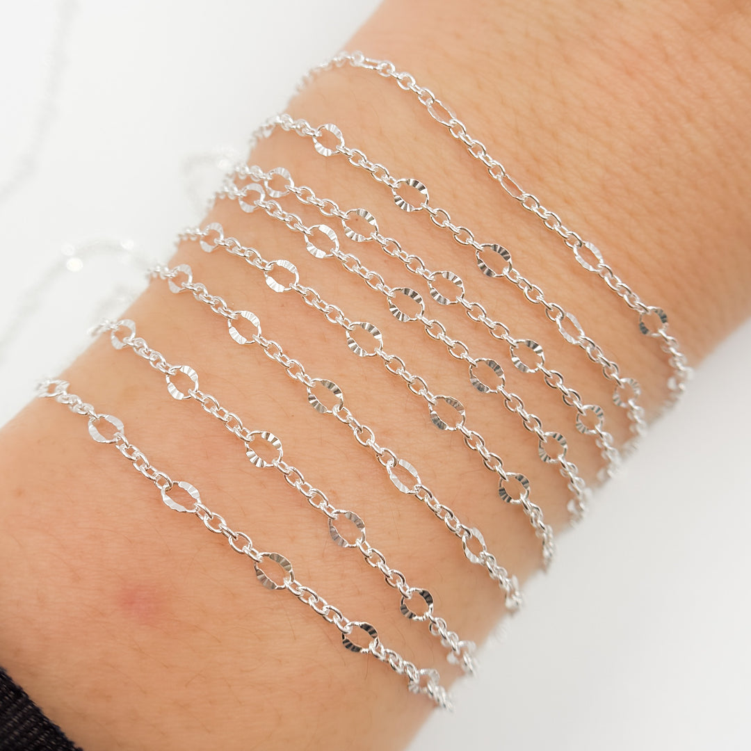 V304SS. Sterling Silver Cable and Diamond Cut Marina Link Chain