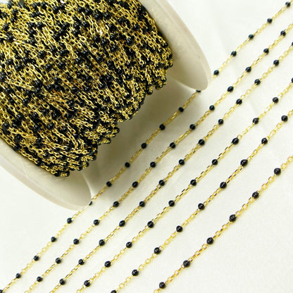 Gold Plated  Sterling Silver Enamel Black Color Cable Chain