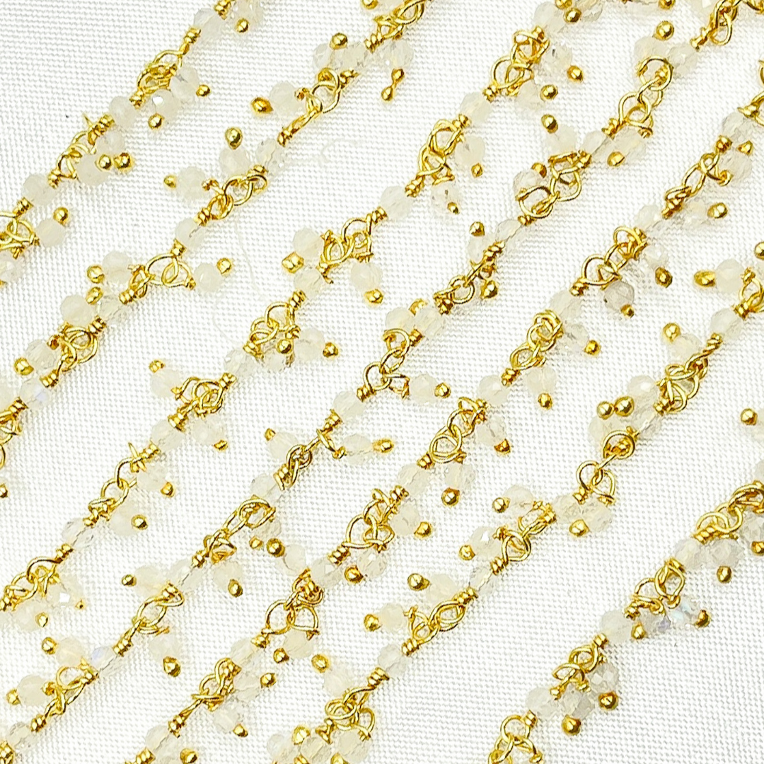 White Moonstone Cluster Dangle Gold Plated Wire Chain.