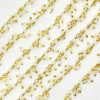 White Moonstone Cluster Dangle Gold Plated Wire Chain.