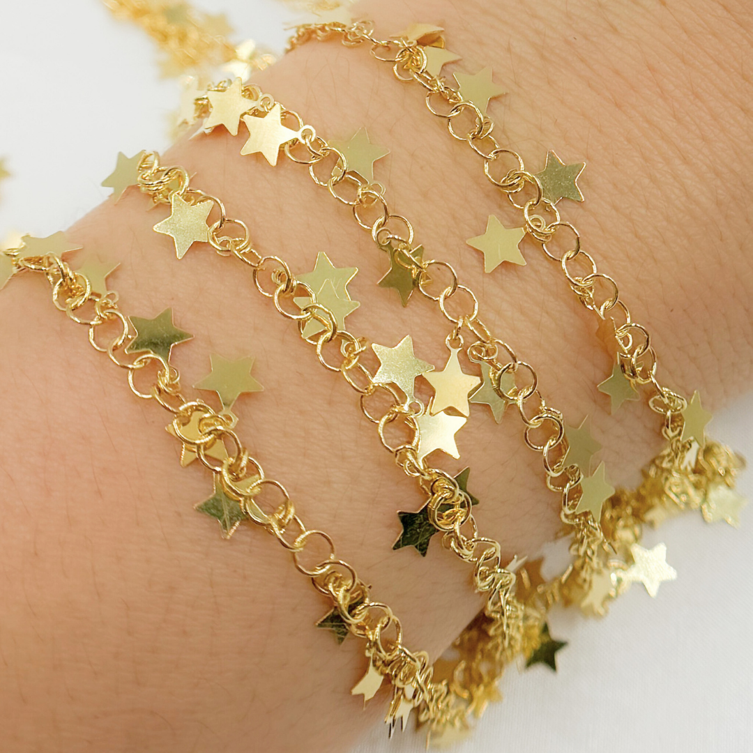 V71GP. Gold Plated 925 Sterling Silver Dangle Star Chain