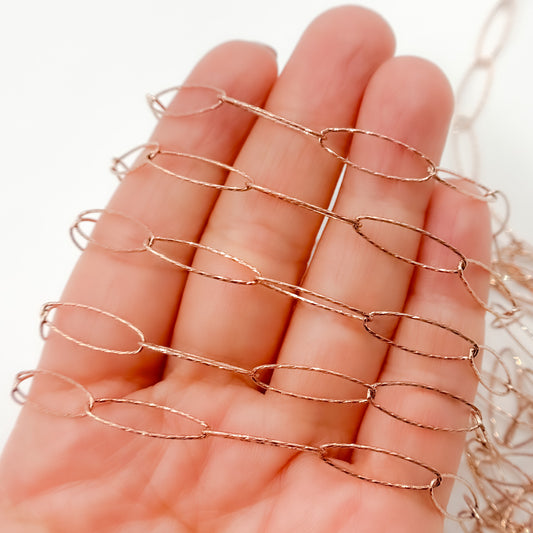 Rose Gold Plated Sterling Silver Diamond Cut Oval Link Chain