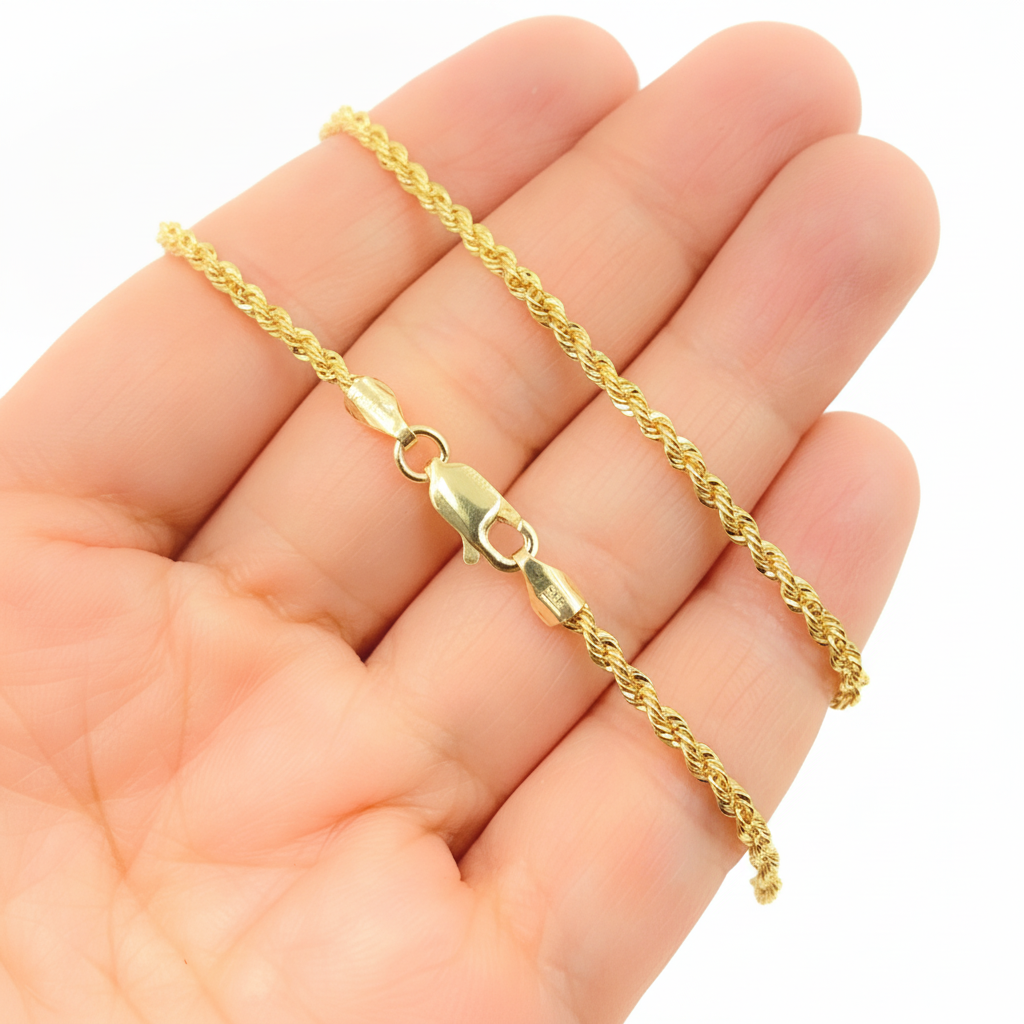 040CRDLG. 14K Solid Yellow Gold Rope Chain