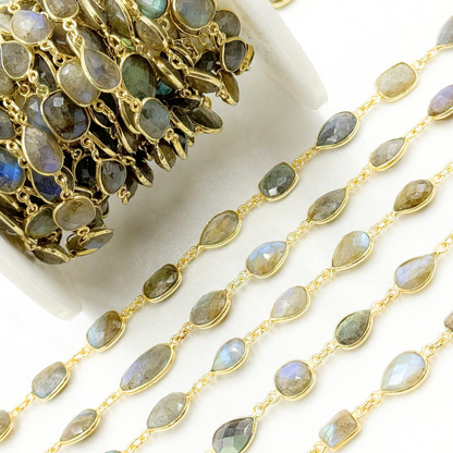 Labradorite Pear and Circle Shape Bezel Chain.