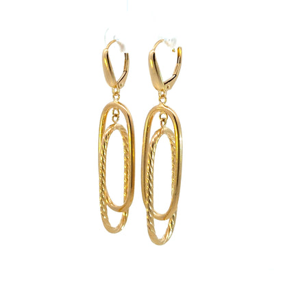 15850022130. 14K Solid Gold Smooth and Textured Tube Hollow Oval Dangle Leverback Earrings