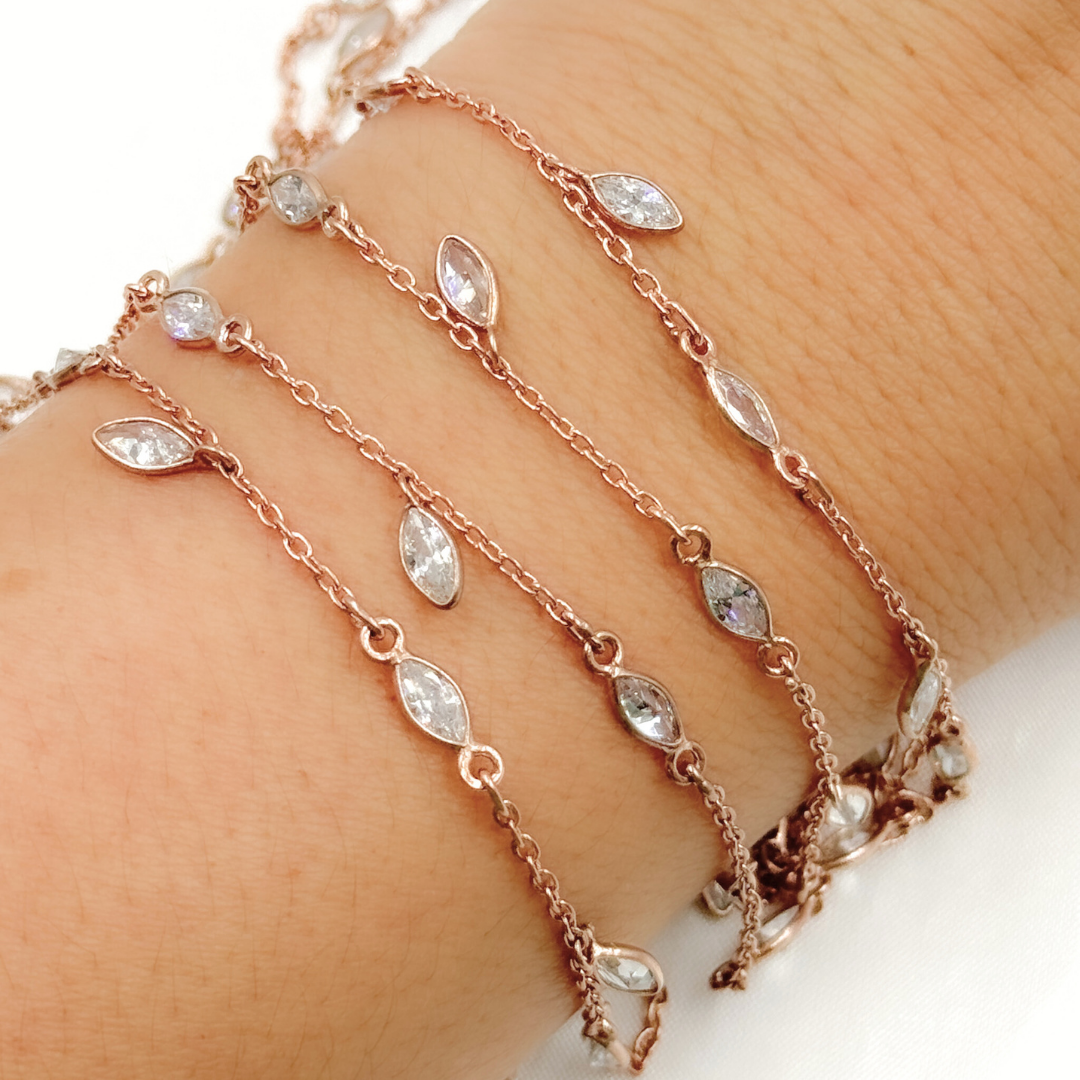 Cubic Zirconia Marquise Shape Dangle & Connected Wire Chain.