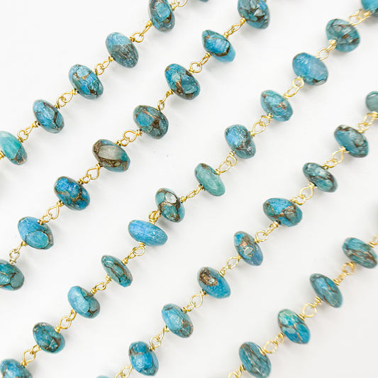 Gold Plated Sterling Silver Turquoise Organic Shape Wire Chain
