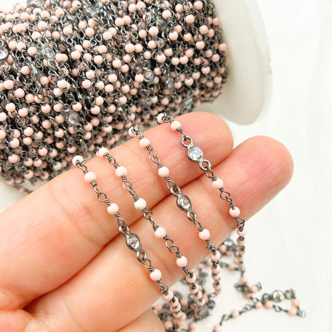 Coral & Round CZ Wire Wrap Chain