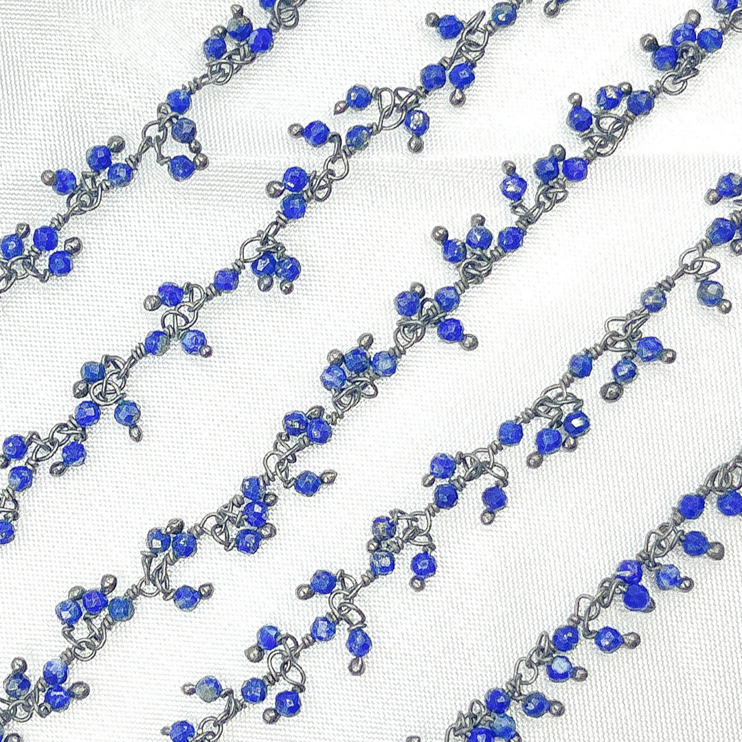 Lapis Lazuli Cluster Dangle Oxidized Wire Chain.