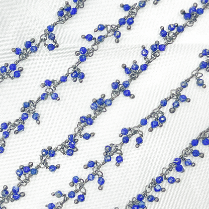 Lapis Lazuli Cluster Dangle Oxidized Wire Chain.
