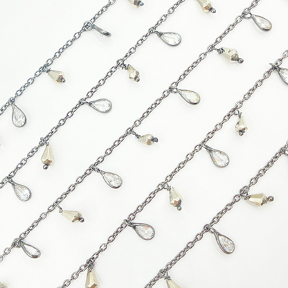 Pyrite with CZ Oxidized Wire Wrap Chain