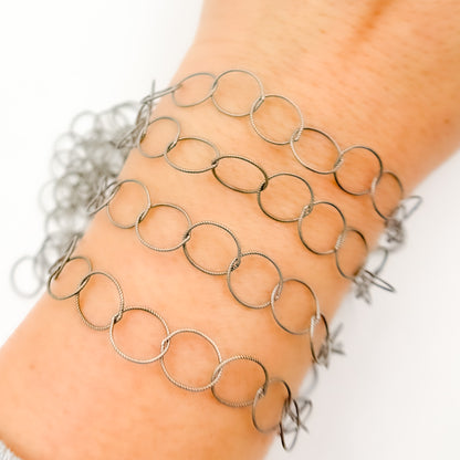 Oxidized Sterling Silver Twisted Round Link Chain