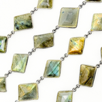 Load image into Gallery viewer, Labradorite Rhomb Shape Bezel Oxidized Wire Chain. LAB20
