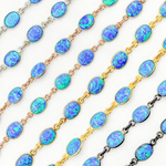 Load image into Gallery viewer, Created Blue Opal Oval Shape Connected Chain. CBO10
