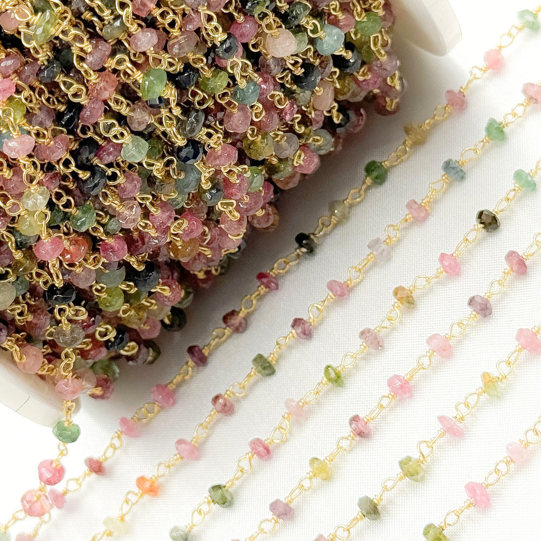 Multi Tourmaline Gold Plated Wire Chain