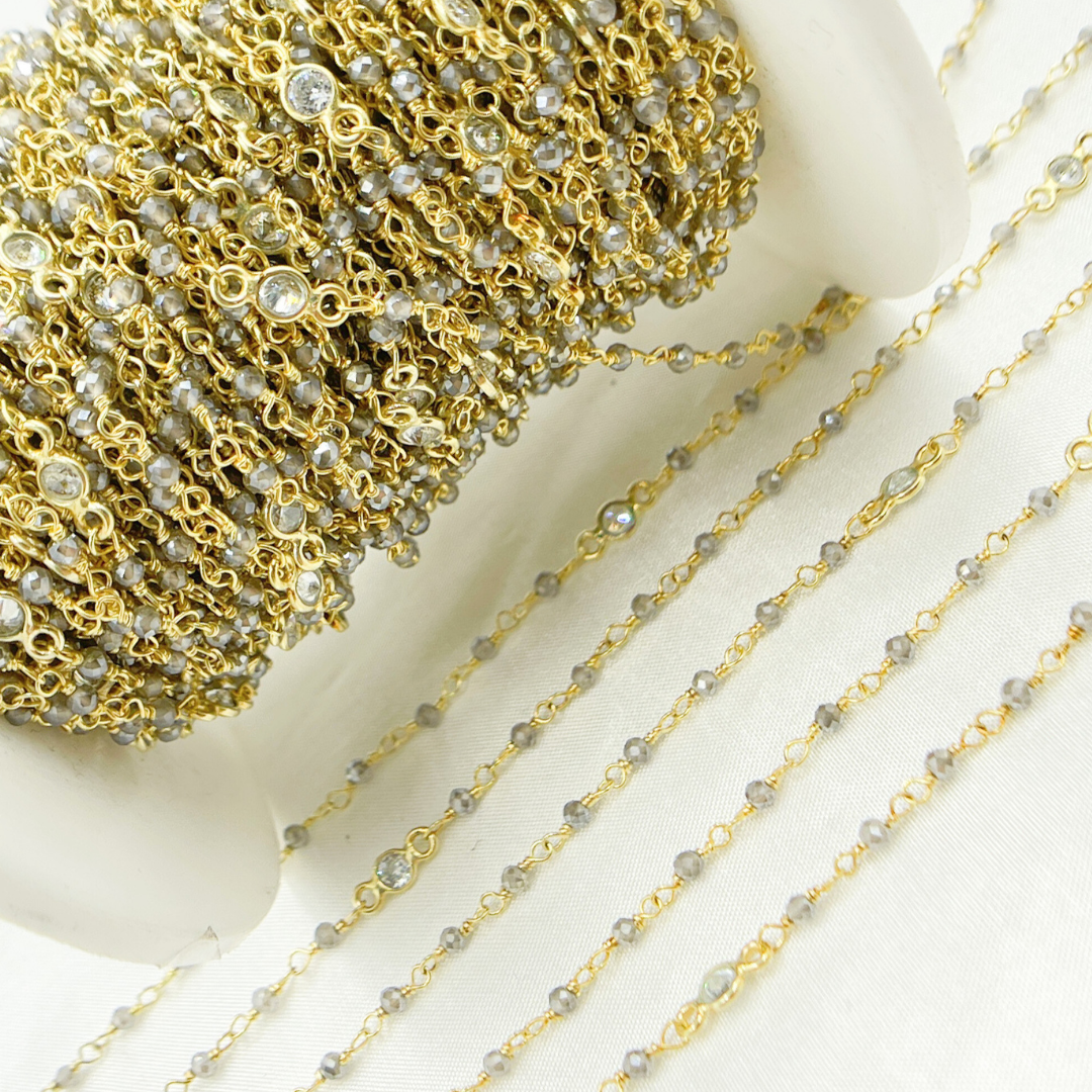 Coated Gray Moonstone & C.Z Wire Chain
