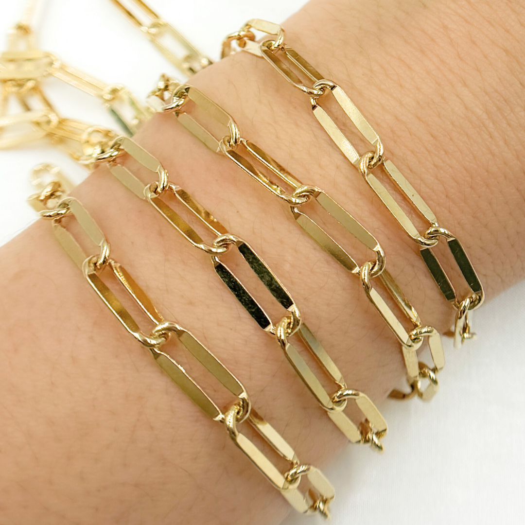 Y58S06GP. Gold Plated 925 Sterling Silver Flat Paperclip Chain