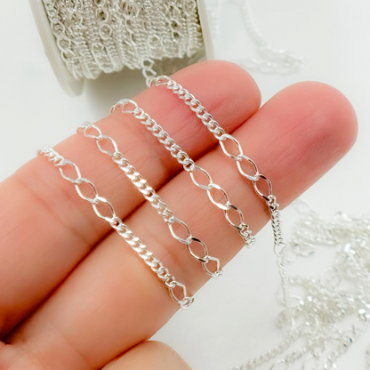 Sterling Silver 3 Links Long and Curb Chain in Between