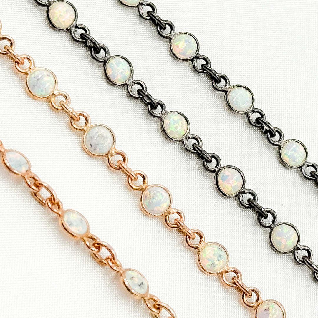 Created White Opal Round Shape Connected Chain