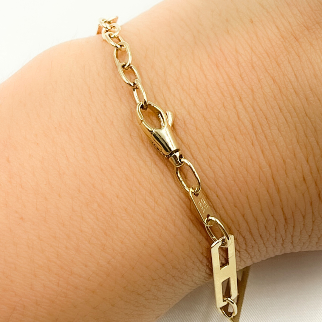 14k Solid Yellow Gold Mirror Flat Rectangle Link Bracelet