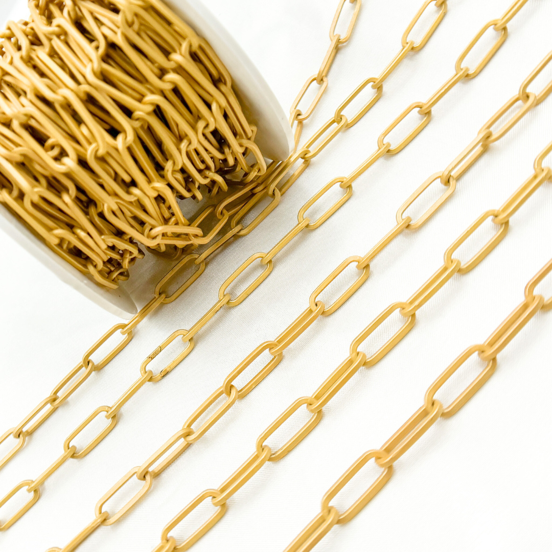 V13GPM. Gold Plated Matt 925 Sterling Silver Flat Paperclip Chain