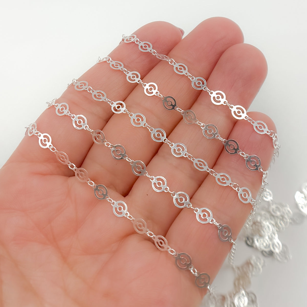 Sterling Silver Patterned Round Disc Link Chain