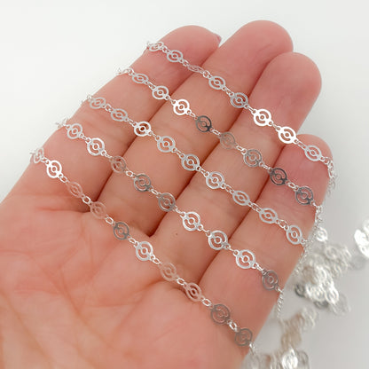Sterling Silver Patterned Round Disc Link Chain
