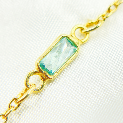 Multi Color Cubic Zirconia Rectangular Shape Connected Chain