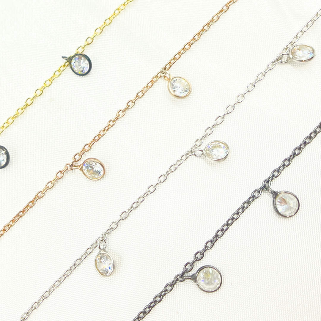 Cubic Zirconia Round 4mm Shape Dangle Chain