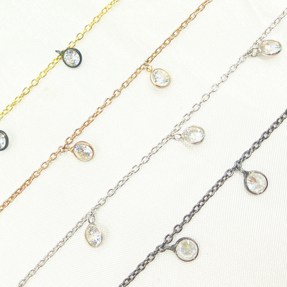 Cubic Zirconia Round 4mm Shape Dangle Chain