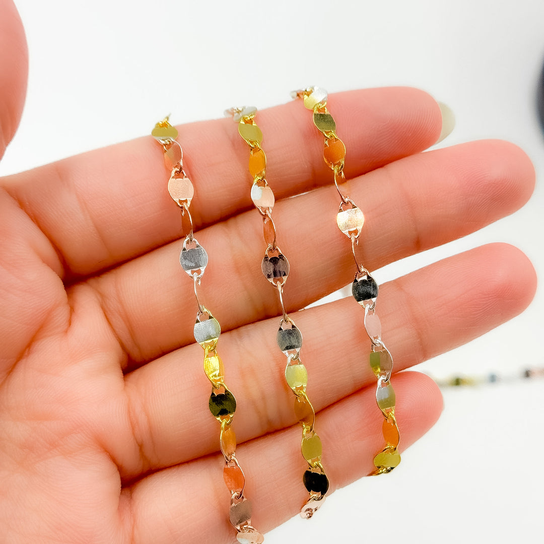 Z122GSR. White Silver, Gold Plated, and Rose Gold Plated Silver Marina Chain