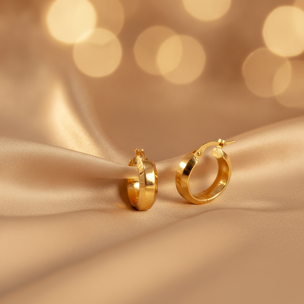 15850023355.  14K Solid Gold Fancy Round Hollow Hoop Earrings