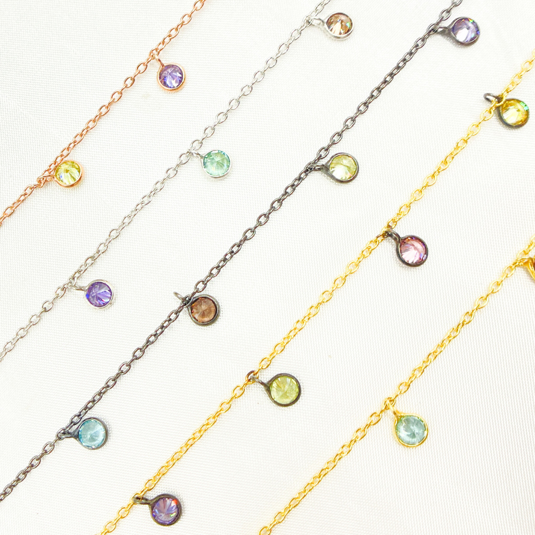 Multi Color Cubic Zirconia 4mm Round Shape Dangle Chain