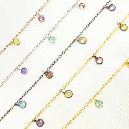 Multi Color Cubic Zirconia 4mm Round Shape Dangle Chain