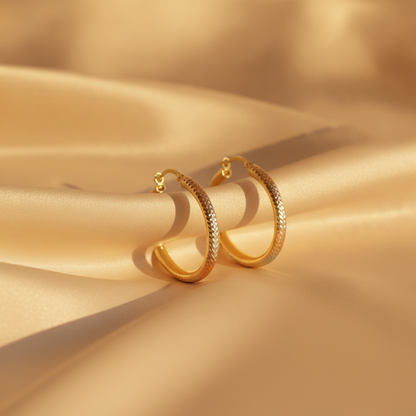 GER56. 14K Solid Tri-Color Gold Round Hollow Hoop Earrings – Classic Hoops