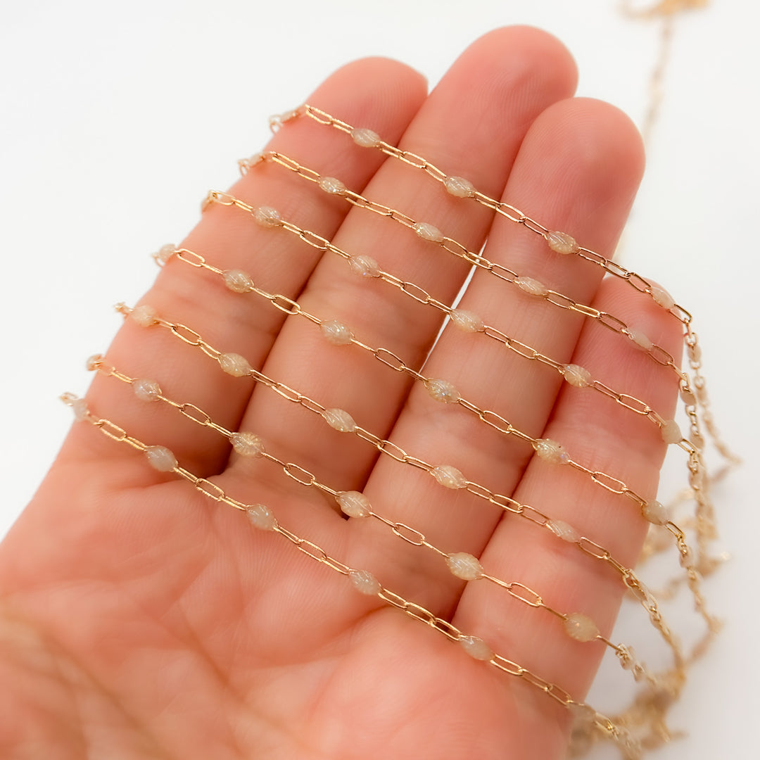 Gold Filled Golden Shade Color Opal Enamel Cable Chain