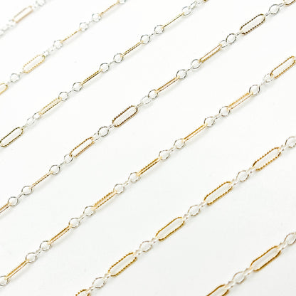 XM/1003K/SP. 14K Gold Filled and Sterling Silver Knurled Link Chain