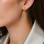 Load image into Gallery viewer, 15850022130. 14K Solid Gold Smooth and Textured Tube Hollow Oval Dangle Leverback Earrings