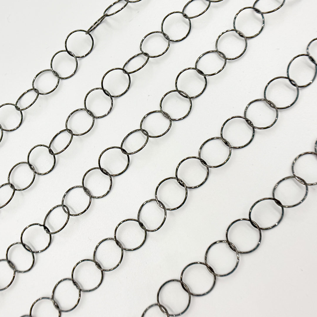 Black Rhodium Sterling Silver Diamond Cut Round Link Chain