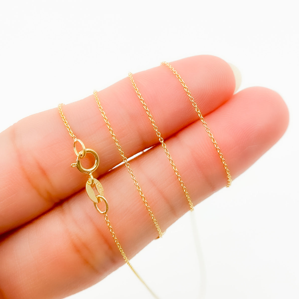 020R01LGJ08018K. 18K Solid Gold Cable 16 Inch Chain with Extender