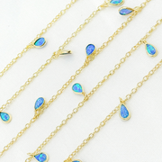 Created Blue Opal Tear Drop Shape Dangle Chain