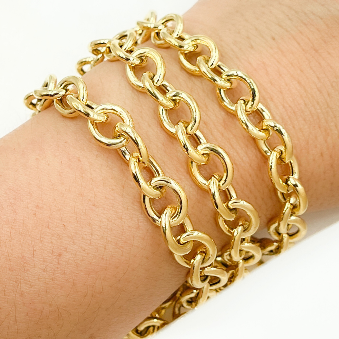 Gold Plated 925 Sterling Silver Hollow Smooth Oval Link Chain. Y99GP