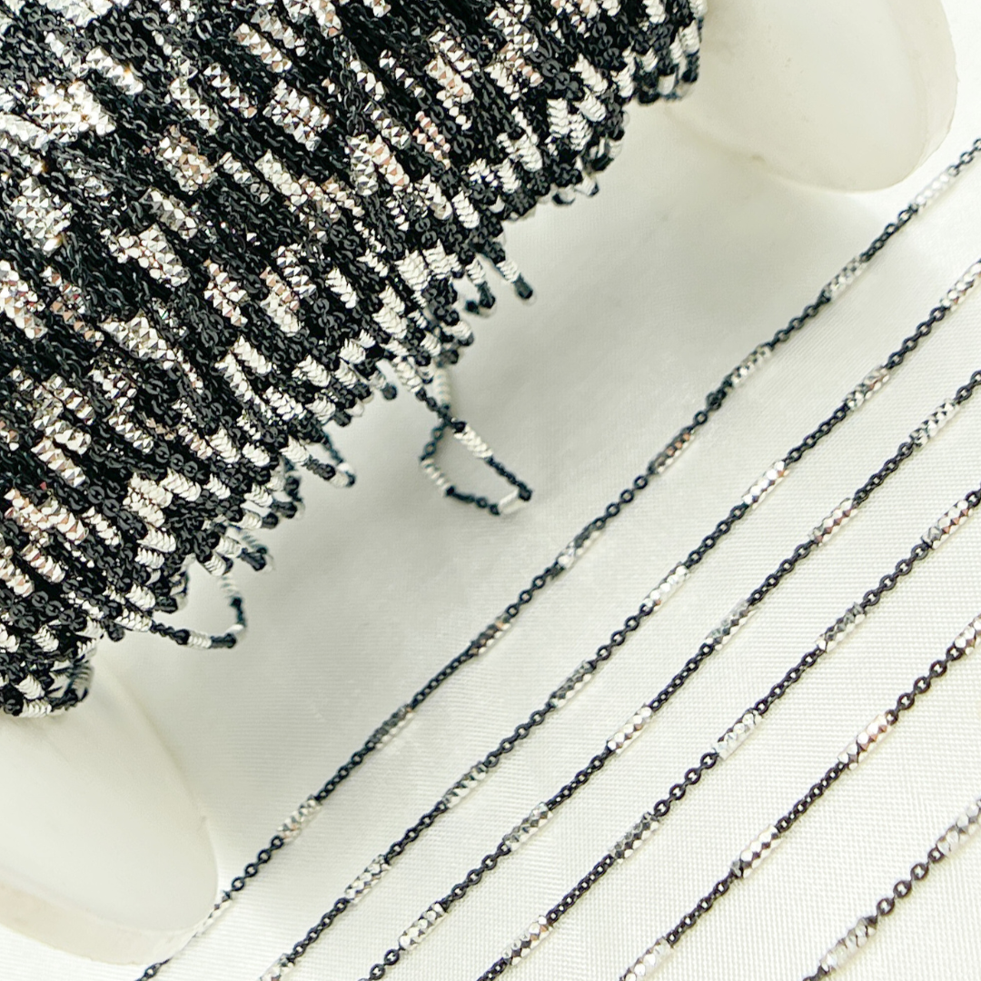 Black Rhodium Sterling Silver Satellite Diamond Cut Tube Chain