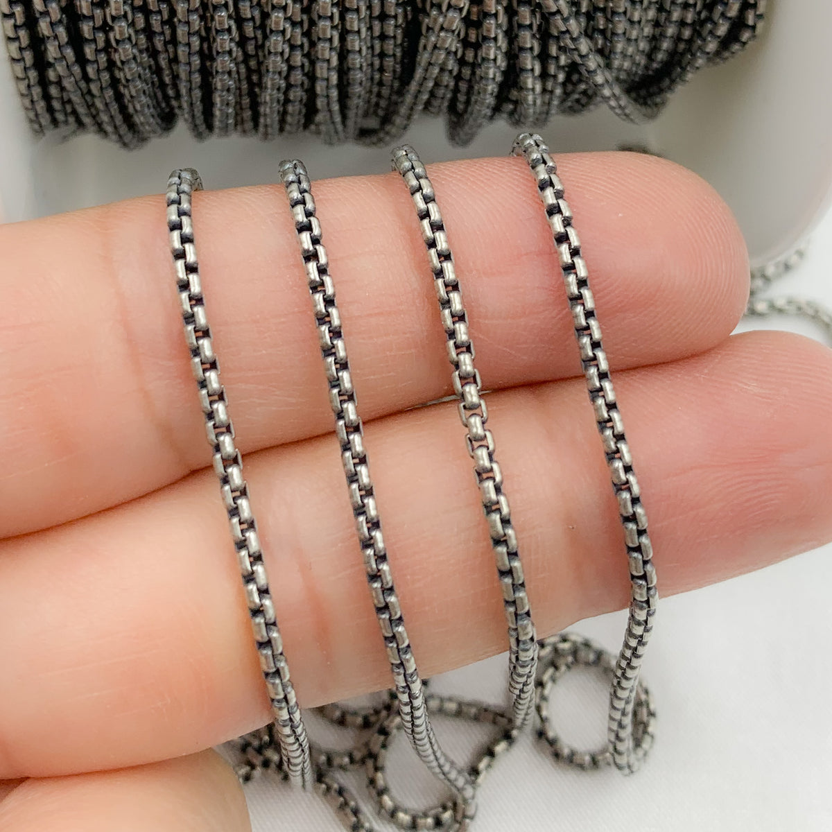 Oxidized Sterling Silver Round Box Chain