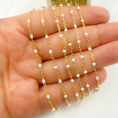  Gold Plated Sterling Silver Enamel White Color Cable Chain