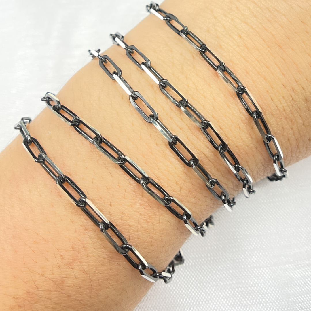 Z56SBDC. 925 Sterling Silver & Black Rhodium Diamond Paperclip Chain